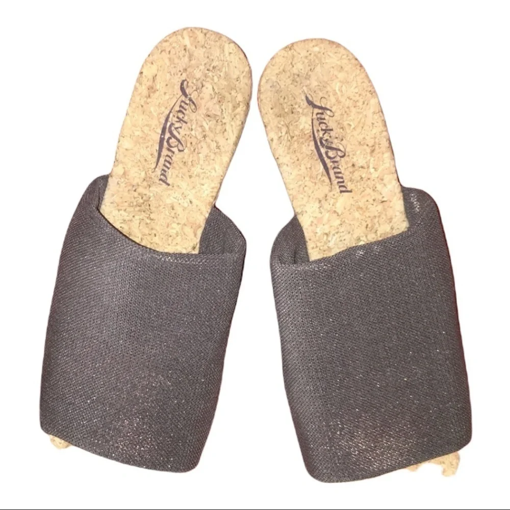 Lucky Brand Cork Wedged Heel Slide Sandals Women’s Brown Open-Toe Mule 6M